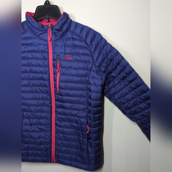 LL Bean Girl’s L 14-16 Blue & Pink 650 Goose Down Packable Downtek Puffer Coat - Picture 4 of 8